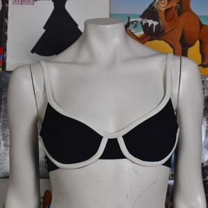 90s Pacific Connections Swim Suit Bikini Top Black White Underwire VTG